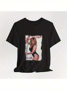 Camiseta de manga corta con cuello redondo para hombre y mujer, con estampado de Samantha Fox reteniendo las lágrimas, poses icónicas del videoclip musical y letras de canciones. Casual, cómoda y transpirable, para todas las estaciones. Uso diario asequible y regalo perfecto para fans y amigos. Estilo streetwear. Una camiseta de manga corta adecuada para el hogar, uso diario, fiestas y viajes, perfecta como regalo para amigos o familiares. - Negro - Ver 1