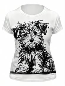 Top femenino manga corta cuello redondo en algodón puro, diseño estampado moderno, tela fresca y aireable, prenda versátil para look casual, ocasiones diarias y encuentros sociales todo el año - Blanco - Ver 3