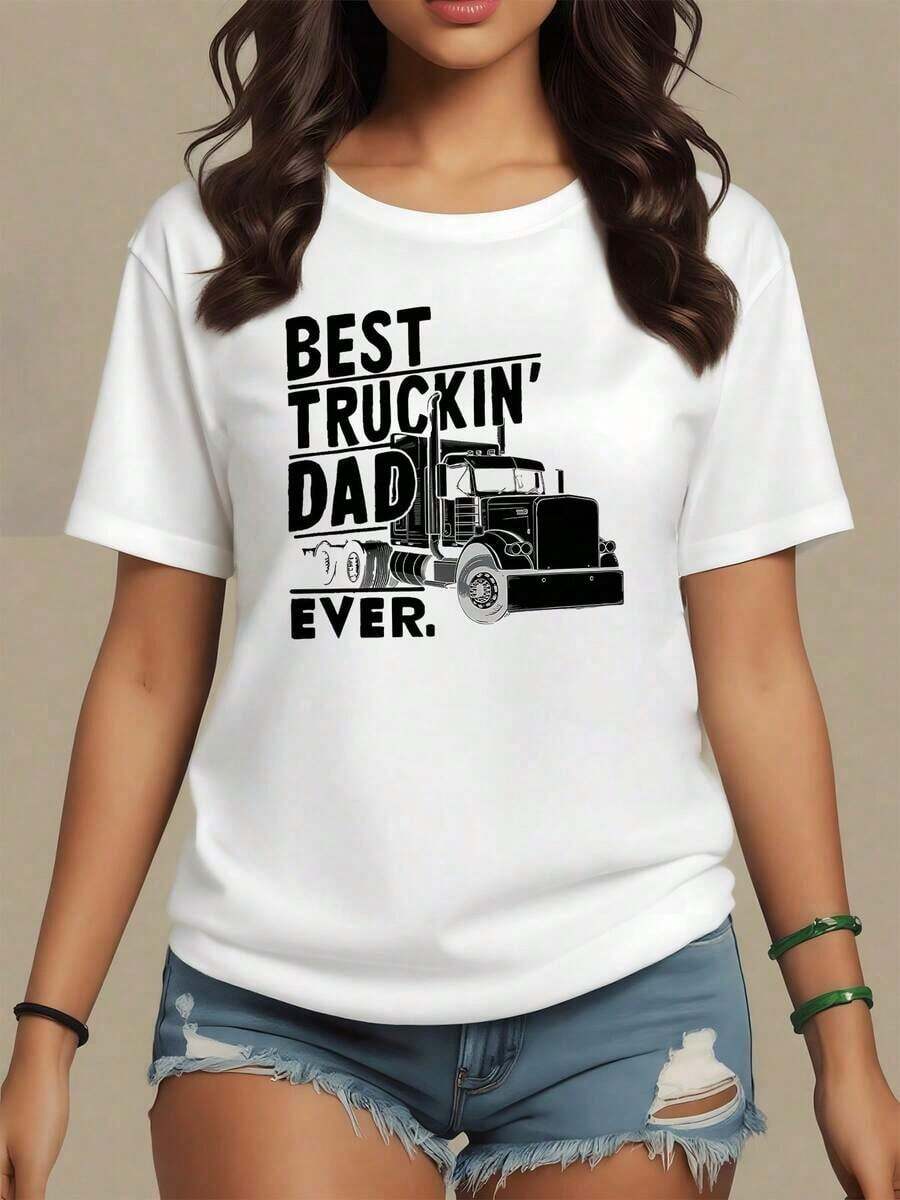 Camión grande simbolizando fuerza trabajo y orgullo familiar con mensaje divertido para las amantes del transporte camiseta para mujer 100% algodón casual cómoda y con estampado motivador,maija mujer. - Blanco - Ver 1