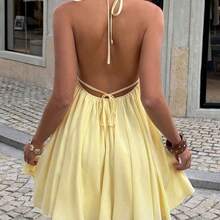 Women's Summer Black Spaghetti Strap Mini Dress, Deep V-Neck Camisole Style Tie-Up Chiffon Flowy Beach Holiday Party Dress Elegant - Rosa - Ver 3