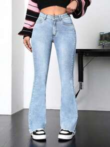 Flare Jeans With Fringe Hem - Lavado ligero - Ver 3