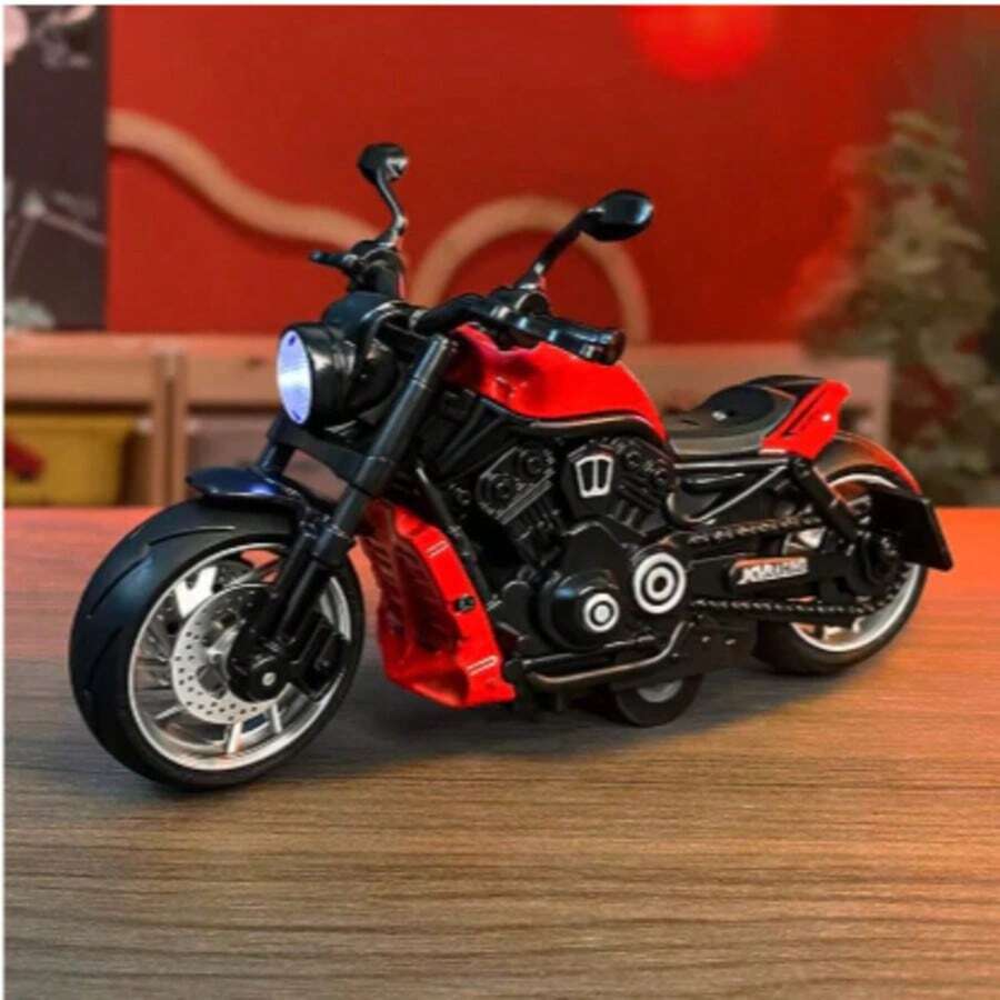 Miniature Diecast Motorcycle Toy For Children And Collectors With Sound, Light, And Friction - 08 Powerful Red - View 1