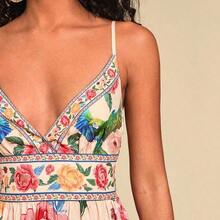 TRVLCHIC Women's V-Neck Maxi Woven Dress With Floral Print, For Spring/Summer Resort,Summer Outfits For Women,Beachwear,Easter,Beach Outfits For Woman,Spring Break,Vacation Outfits Women, Suitable For Holiday , Afternoon Tea, Wedding Season, Beach Cruise Vacation, City Road Trip Vacation, Boho Vacation, Music Festival , Beachwear, Easter, Beach Outfits For Woman, Elegant Dress For Women, Vacation Outfits Women, Concert Outfit Women, Tropical Vacation Woman Clothes, Holiday Outfits, Bohemia - Blanco - Ver 4