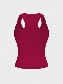 Camiseta de tirantes de mujer Floreya con cuello cuadrado, top corto casual de ajuste ceñido sin mangas, versátil para usar por sí solo o en capas, estilo minimalista francés, apto para todas las estaciones, verano - Rosa Fucsia - Ver 4