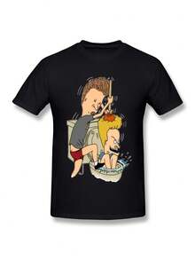 Camiseta unisex con temática de la serie de TV retro de los 90, Bovis y Bart Head, negra, con los icónicos personajes nostálgicos (Bovis y Bart Head) impresos en las mangas cortas, costuras sólidas, diseño de cuello redondo holgado, adecuada para fans adultos, amantes de la comedia y entusiastas de la cultura de los 90, disponible en tallas grandes.ropa de calor mujer maija maija mujer luargla deeka ontre mujer premium ontre  mujer blusa casual mujer blusas casuales para dama - Negro - Ver 6