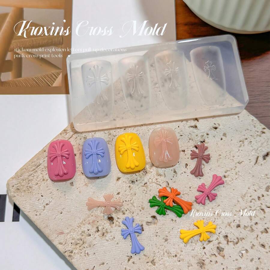 1 khuôn silicon dập nổi 3D hình chữ thập, dụng cụ tạo hình gel 3D phổ biến, khuôn gel mềm trong suốt, dễ tháo lắp, có thể tái sử dụng và bền, giúp khắc 3D nhanh chóng cho người mới bắt đầu, dụng cụ tạo hình trang trí đầu ngón tay đa năng cho tiệm nail. - Nhiều màu - Xem 1