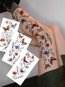 3 Sheets Minimalist Finger Temporary Tattoos, Leaf, Butterfly, Flower, Diamond, Heartbeat, Music Note Patterns, Personalized Small Designs, Waterproof Realistic Body Tattoo Stickers For Finger, Ear, Shoulder, Neck, Collar, DIY Daily, Party, Holiday Gifts - Multicolor - View 6