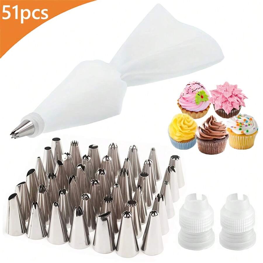 51 piezas Juego de herramientas de boquillas para decorar galletas, kit de decoración de crema para pasteles con boquillas para glaseado - Multicolor - Ver 1