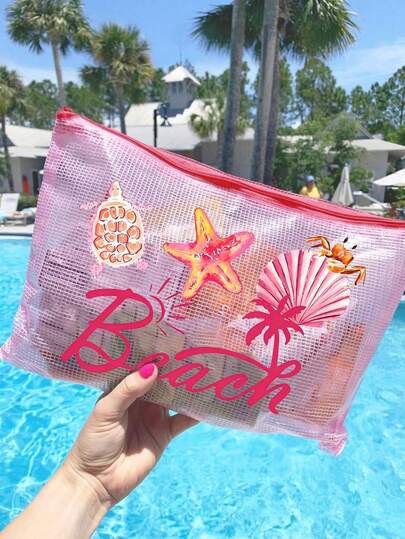 1pc Waterproof Pvc Beach Bag With "Beach"Marine Element Turtle Pattern, A4 Size, Transparent Makeup Bag With Nylon Zipper, Mesh Makeup Bag And Storage Pouch, Portable Cosmetic Bag, Transparent Organizer Bag Toiletry Kit, Suitable For Swimming, Diving And Summer Vacation, Lightweight, Suitable For Young Men And Women, Beach Bag Accessories, Travel Essentials, Travel Accessories, Holiday Essentials, Holiday Travel Bag, Travel Necessities, Cruise Essentials,Best Gift For Mother's Day