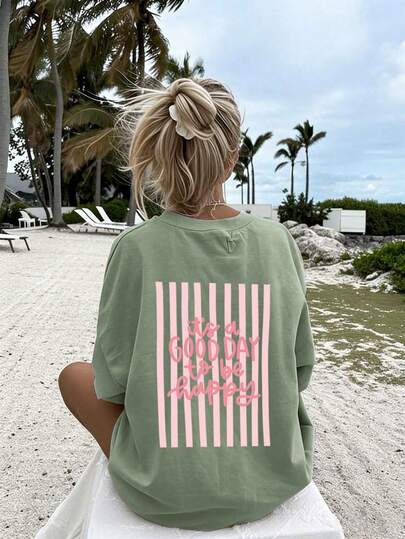 Oversized-Tops für Frühling/Sommer, 100 % Baumwolle, Kurzarm-T-Shirts für Damen, mit witzigem Streifenmuster und dem Aufdruck "Today is a Happy Day", einfarbig, Rundhalsausschnitt, weich und bequem, lässig, Streetwear, Y2K, Strand, Abschlussfeier, Urlaub, Top, Sommer, Frühling, T-Shirt, Fitnessstudio, Sport, Party-Top, Bluse, römisch, Vintage, Karneval, Valentinstag, Maija, Damenoberteile, Frühlingsoutfit, Jersey, Winterkleidung für Damen, Sommer, witzige T-Shirts, Urlaub, Strand, lässig, süße Tops, schwarzes Top, weißes Top, Sommertops, Osterkleidung für Damen, Karneval, alle Jahreszeiten, Büro/Lounge/Zuhause/minimalistisch, Western-Stil, Outfits, amerikanischer Retro-Stil, Unisex, Oberbekleidung, Herbst, Plus-Size-Damenmode, Valentinstag, Karneval, Urlaubs-Top, Sommerparty, Abschlussfeier, Hochzeit, Musikfestival, Feiertag, weißes Top