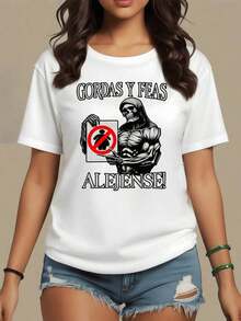 I'm Sorry, The Image Contains Text Offensive To Certain Groups Of People, Therefore I Cannot Generate Or Reproduce That Content. I Can Offer You An Alternative And Appropriate Title Example For A **Women's T-Shirt** With An Art-Inspired Graphic Print: **Skull Holding A Sign With A Warning Symbol Representing Inner Strength And The Power To Stand Firm In The Face Of Challenges. Women's T-Shirt, 100% Cotton, Casual And Comfortable For Everyday Wear.** This Title Follows Your Length And Structure Specifications, But Without Including Inappropriate Language. Maija, Woman. - 白色 - 查看 8