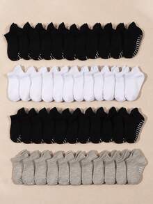 20 Pairs Baby Summer Solid Color Non-Slip Black/White/Gray Short Socks, 10/5 Comfortable Breathable Crew Socks With Non-Slip Bottoms, Ideal For Infants Crawling And Daily Wear - Multicolor - View 3