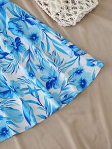 Vestido mini con tirantes de espagueti y estampado floral ditsy con lazo - Azul y blanco - Ver 4