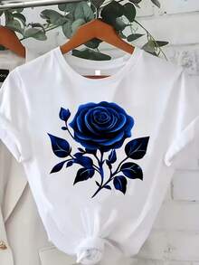 Ropa de talla grande para mujer, camiseta de talla grande para mujer, top casual de manga corta con cuello redondo, tela de elasticidad media, lavable a máquina, ajuste cómodo adecuado para todas las estaciones, camiseta para mujer, camiseta con estampado plano 2D único, ajuste cómodo. - Blanco - Ver 5