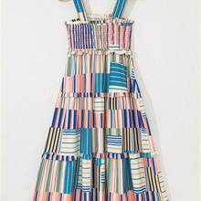Women's Casual Loose Color Block Striped Sleeveless Slip Dress, Summer Vacation Elegant - Multicolor - Ver 6