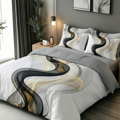 3Pcs Minimalist Modern Abstract Wavy Line Print Duvet Cover Set ,Pillow Cover Pattern Is Random ,Duvet Cover Set (1 Duvet Cover + 2 Pillowcase Without Pillow Insert), Bedding Set, Soft Warm And Cozy Bedding Set For Bedroom, Guest Room, Dormitory Decoration Soft Skin-Friendly