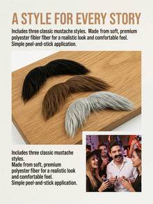 3pcs Brown, Gray & Black Realistic Fake Mustache, Suitable For Halloween, Christmas Costume Parties, Disguise, Role Play - Multicolor - View 6