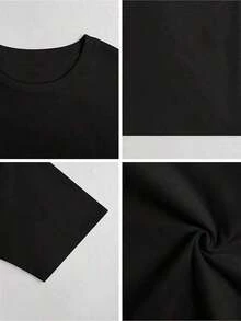 1 pieza de camiseta casual de manga corta para mujer - Estampado floral geométrico negro con la frase "IT IS WELL With MY SOUL", corte holgado, cuello redondo, ideal para primavera, verano, deportes al aire libre y vacaciones, lavable a máquina, camisetas para damas, 180g, 100% algodón. - Negro - Ver 3
