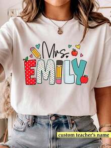 Personalized Teacher T-Shirt, T-Shirt With Teacher's Name, Personalized Teacher Gifts, Teacher Appreciation Gifts, Back To School T-Shirt, Teacher Gift - 白色 - 查看 8
