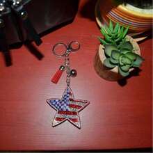 1pc Diamond Art Keychain For Adults Patriotic Diamond Painting Key Ring Double Sided American Flag Red White Blue Star Hanging Ornaments For Independence Day DIY Decor - Nhiều màu - Xem 8