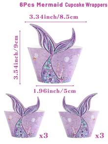 6pcs Purple Mermaid Tail Cupcake Decoration Set, Includes Cake Decoration Holder, Suitable For Mermaid Theme Birthday Party, Baby Shower Party, Children's Mermaid Party, Ocean Theme Cake Decoration - Mermaid - View 9