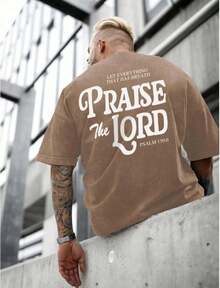 Camiseta Unisex 100% Algodon Grafico Jesus Cristiano Versiculo Biblico Alaba al Señor Lavado Acido Oversize Uso Diario Ropa de Hombre Blusas Playeras de Hombre Nacional Envio - Marrón - Ver 5
