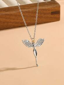 1pc Women's/Angel Wings Vintage Full Zirconia Wings Guardian Angel Pendant Necklace, Gentle & Cool, Accompaniment For Confession, Suitable For Daily Commute, Dating, Gift-Giving, Delicate Atmosphere, Non-Fading, Wear The Gentleness And Brilliance Around The Neck - Multicolor - View 3