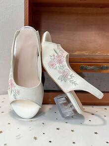 Peep-Toe High Heel Sandals, Open-Back With Ankle Strap - White - View 7