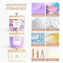 3 件装洗衣房收纳整理容器，透明塑料洗衣凝珠收纳盒和烘干纸收纳罐，带盖、勺子和标签，适用于洗涤剂、洗衣粉、烘干球、烘干珠等。 - 彩色 - 查看 6