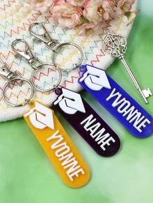 Custom Graduation Name Keychain, Personalized Cap Charm Key Chain, Minimalist Academic Keychains For Class Celebration, Customized Backpack Pendant - Style C - View 4