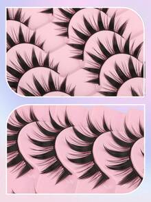 10 Pairs Thick Anime Style False Eyelashes, 16mm Natural Doll Lashes Suitable For Halloween/Party/Christmas Makeup, False Eyelash Strips - Black - View 3