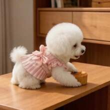 Vestido con estampado de perro estilo princesa con lindas mangas abullonadas, diseño de gato a rayas y lazo, ropa para mascotas, primavera/verano - Rosa - Ver 4