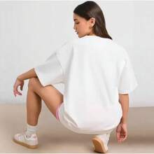 Camiseta de manga corta 100% algodón puro, nuevo estilo de verano, moderna, versátil, elegante, divertida, original, con diseño de dibujos animados, top chic. - Blanco - Ver 4