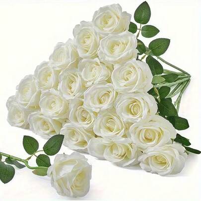5/10//15pcs White Artificial Rose Simulation Flower Fake Flower Home Decoration