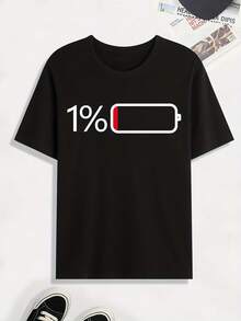 Camiseta con Estampado de Batería Baja, Camisetas para Hombre, Camiseta Casual de Manga Corta para Verano, Primavera y Otoño, Camisetas como Regalo - Negro - Ver 1