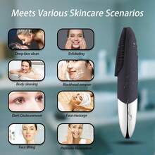 Cepillo de limpieza facial, Exfoliante facial eléctrico de silicona 3 en 1, Masajeador vibrador, IPX7 resistente al agua, Cepillo de poros recargable por USB para limpieza profunda, eliminación de puntos negros, exfoliación (Gris) - ColorB - Ver 5