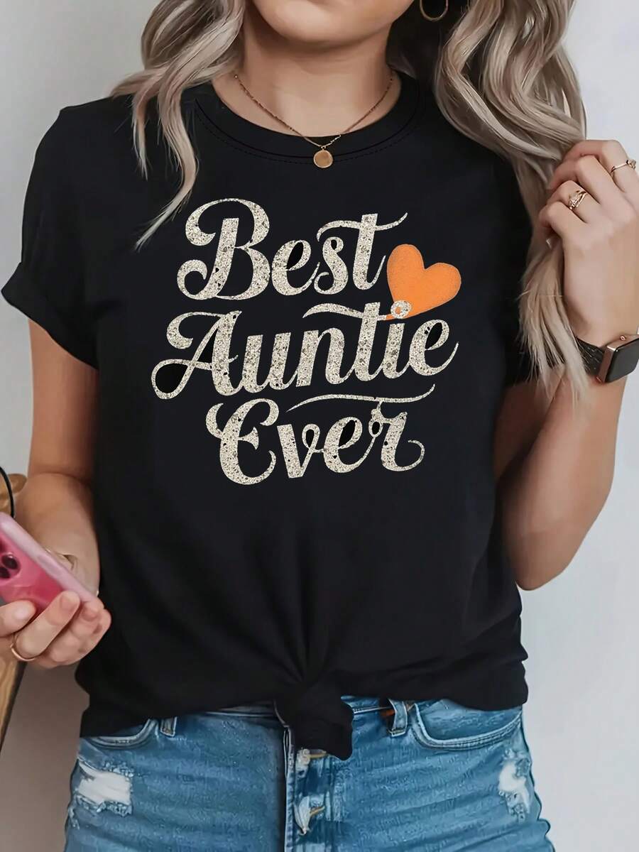 Camiseta de Mujer La Mejoría de Siempre | Estampado de Corazón, Estilo Cálido y Brillante, Manga Corta, Casual, Primavera/Verano, Reunión y Top Diario, Camiseta con Vibración Urbana Diaria - Negro - Ver 1