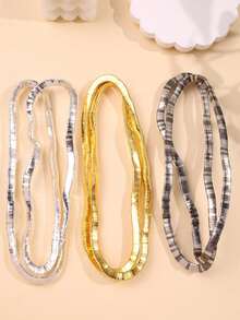 2 Elastic Cord Bracelets With Gold And Silver Color Blocks, European And American Style, 5-Piece Set, Simple And Versatile INS Style, Fashionable Bracelets For Everyday Wear - Aneka warna 4 - View 5