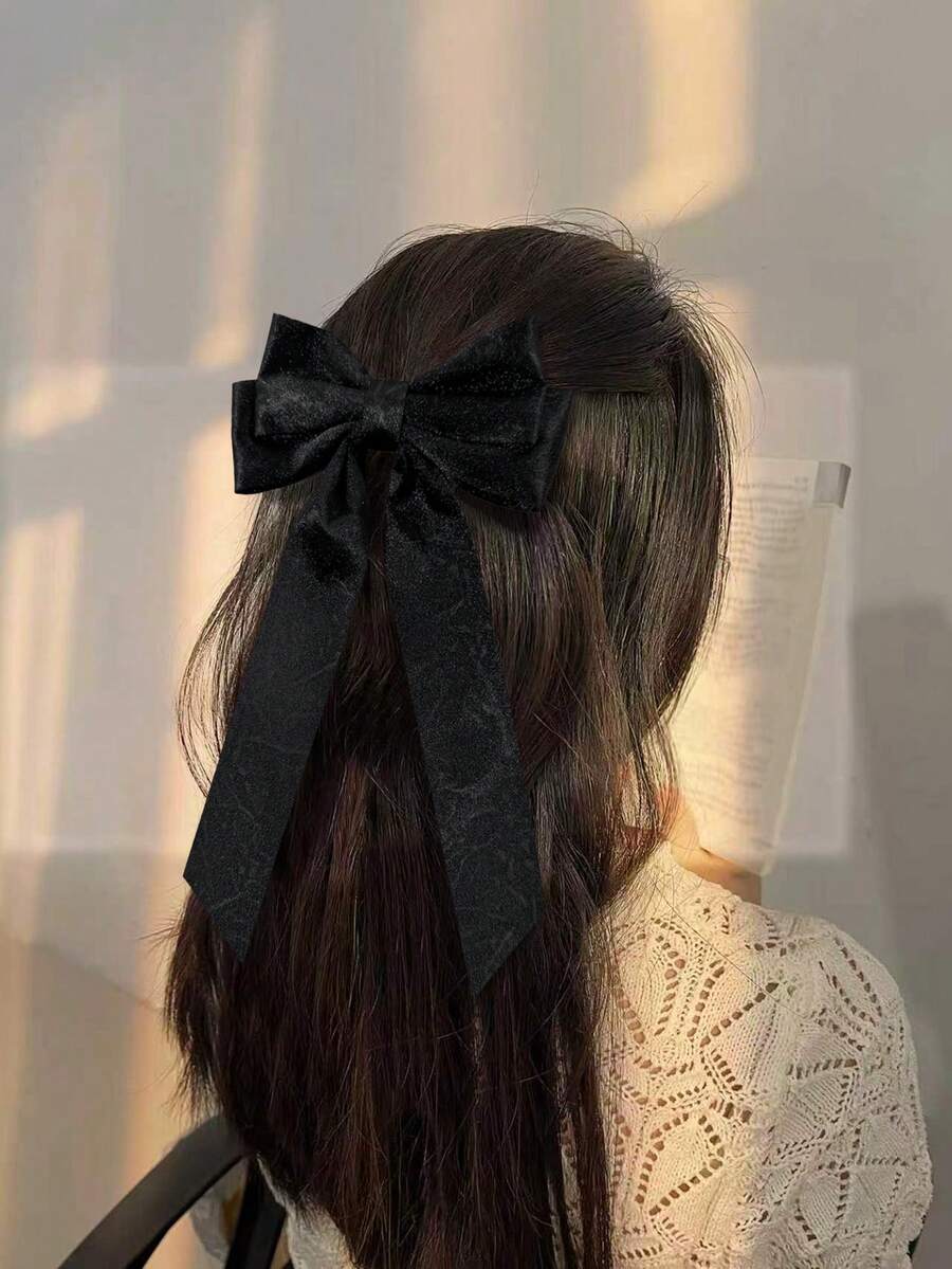 1pc Women's Solid Color Minimalist Bow Hair Clip, Suitable For Daily Wear