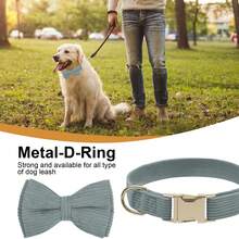 Corduroy Dog Collar With Dog Bow Tie, Soft Quick Release Basic Dog Collars For Small Medium Dogs, Large Dogs, Adjustable Dog Collar - Grey - View 4