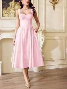 Vestido elegante vintage para mujer con bolsillos, vestido casual para té, fiesta, verano, vacaciones, vestido blanco de verano para mujer, vestido de fiesta, vestido formal con corsé, vestido de cumpleaños, vestido de invitada de boda, vestido de Pascua, vestido de primavera para mujer - Rosa - Ver 5