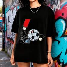 Funnoccer Cartoon Graphic Shirt, Referee Red Card Design Tee, Uni Oversized T-Shirt Hoodie Sweahirt, Football Fan Gift Streetwear220g Heavyweight 100% Cotton T-Shirt. Butterfly Print. Unisex Sizing. Round Neck Inspirational T-Shirt. Cute And Beautiful Y2K-Inspired Summer Top, Perfect For The Outdoors, Home, Work, Or Street Wear. Casual, Loose-Fitting Everyday T-Shirt. - 黑色 - 查看 1