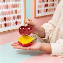 1pc Cute Apple & Cherry Shaped Nail Polish Palette With Nail Brush Holder 2-In-1, Graffiti Painting Watercolor Palette, Nail Diamond Tip Storage Box, Multi-Compartment Nail Brush & Pen Display Stand - Multicolor - View 8