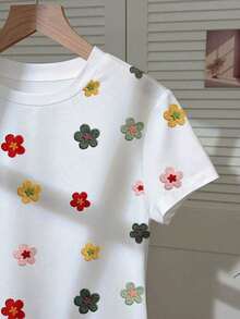 Camiseta de mujer de manga corta con cuello redondo y estampado de leopardo en bloques de color, para verano - Blanco 2 - Ver 4