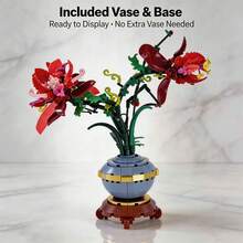 1 conjunto de 505 peças de blocos de montar em formato de flor de íris vermelha, planta em vaso, brinquedo de montagem de flor eterna, decoração criativa DIY, presente para o Dia dos Namorados/Aniversário, decoração para casa, acessório de mesa, brinquedo de quebra-cabeça antiestresse - Multicolorido - Ver 7
