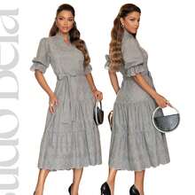 Women's White Midi Dress In Cotton Lace, Lined, Elegant For Church And Civil Weddings, Engagements, Not See-Through - 灰色 - 查看 13