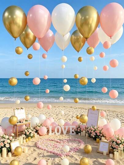 80pcs Pink & Gold Balloon Set, Includes Pink, White And Gold Latex Balloons, Suitable For Birthday Party, Theme Party Decor, Baby Shower, Wedding, Engagement, Christening, Backdrop, Room Decor, Balloon Rain Scene, Graduation, Bridal Shower, Anniversary, Bachelorette Party Decoration