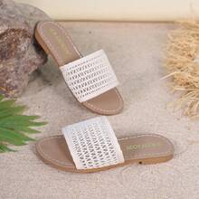 1 paire de sandales plates ajourées et respirantes pour filles, style d'été nouveau, pantoufles de plage d'extérieur - Beige - Voir 9
