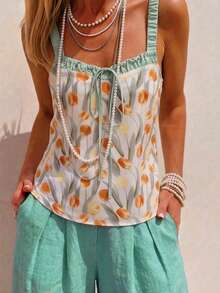 Women's Floral Print Ruched Casual Versatile Date Outing Camisole Top Summer - Multicolor - View 1