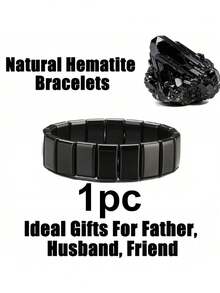 Xiacheng 1/2pcs Hematite Stone Bracelet, Natural Healing Stone Beads Adjustable Elastic Bracelet, Fashion Accessory To Boost Confidence - Black - View 16